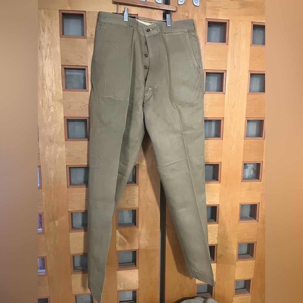 Vintage Authentic Military Khaki Button Fly Pants, 33/31 (Fit 31-32 waist)